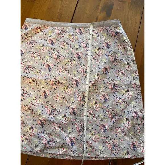 Boden Short Skirt 12R Lined Floral All Cotton Gray Yellow Pink Flowers Size Zip - Picture 10 of 11